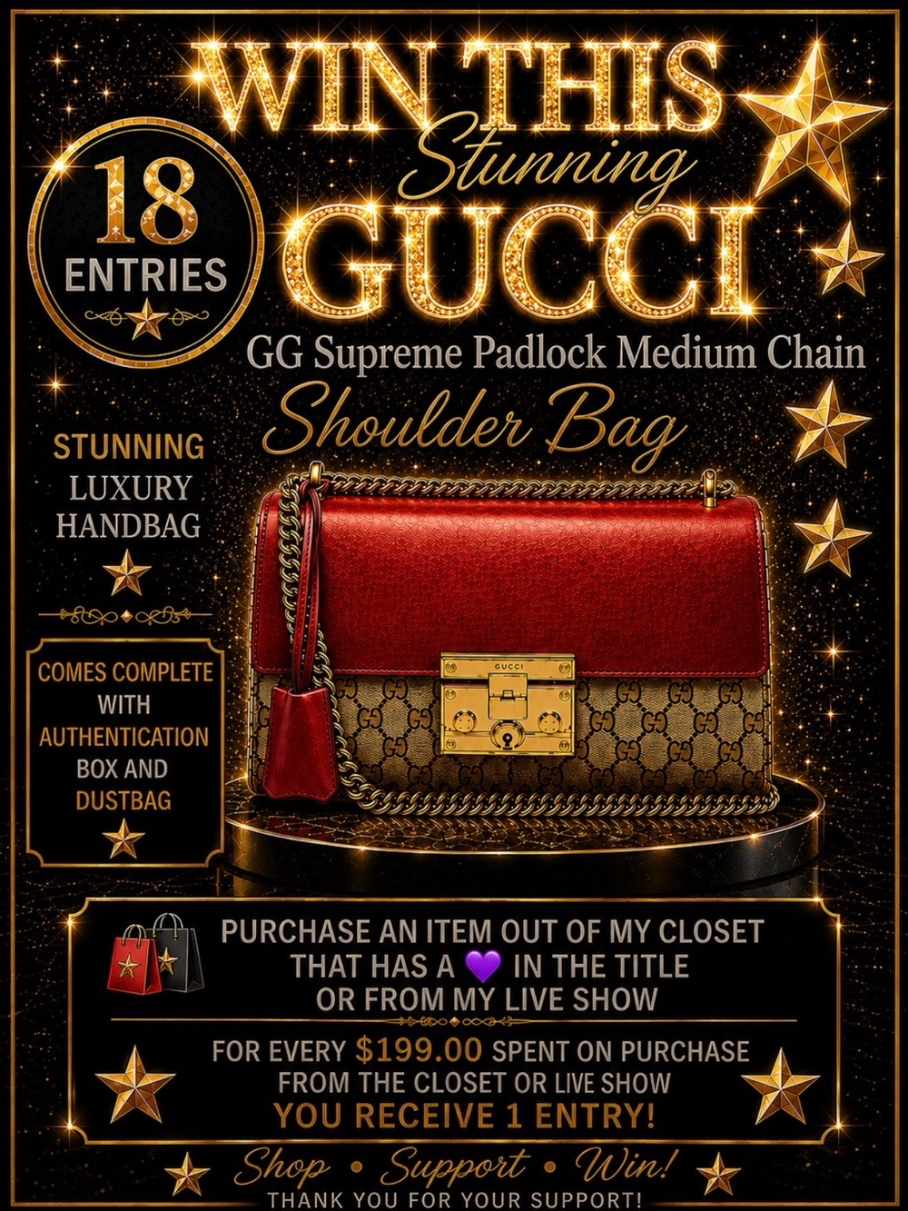 Gucci Red and Brown GG Supreme Padlock Shoulder Bag with Gold Hardware